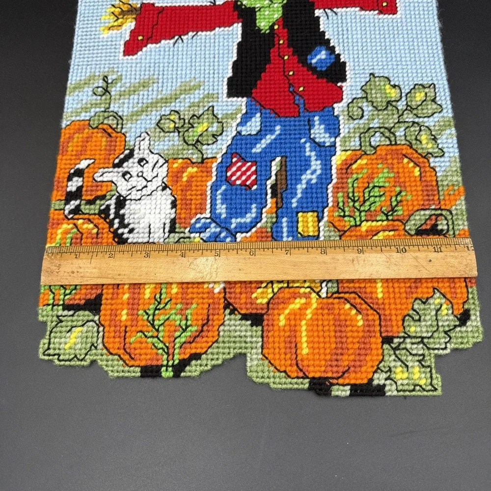 Plastic Canvas Fall Wall Decor Completed Scarecrow Pumpkins 12 X 18